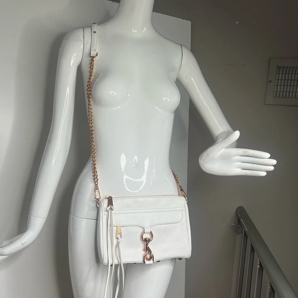 Rebecca Minkoff Avery White Rose Gold Hardware Leather Cross Body Bag Worn Once